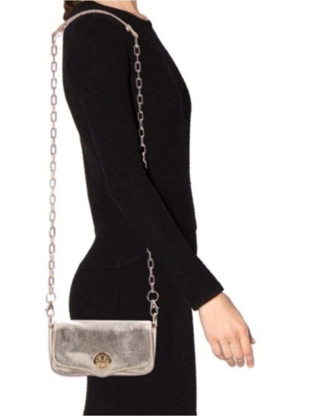 GUC Tory Burch Metallic Gold Leather Crossbody Bag with Chain Strap